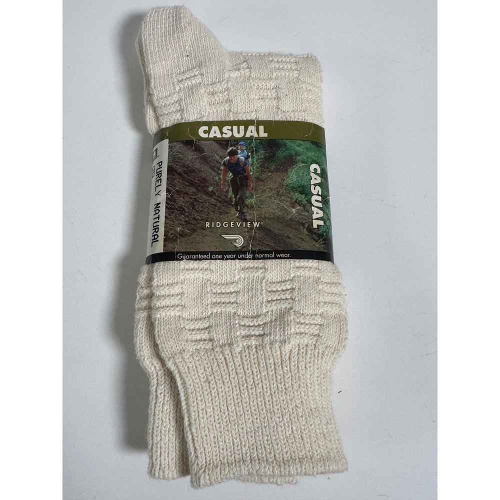Ridgeview Purely Natural Basketweave Crew Socks Sz 10-13 Gorpcore Vintage